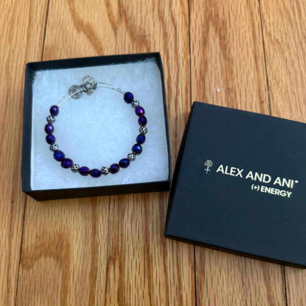 ALEX & ANI Purple Silver beaded bangle bracelet